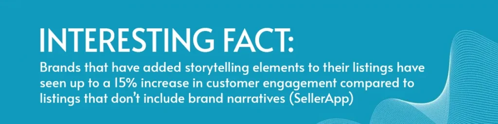 Brands that have added storytelling elements to their listings have seen up to a 15% increase in customer engagement compared to listings that don’t include brand narratives​ (SellerApp).